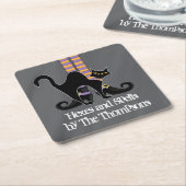 ハロウィンシンプルお洒落ウィッチシューズブラックキャット スクエアペーパーコースター (アングル)