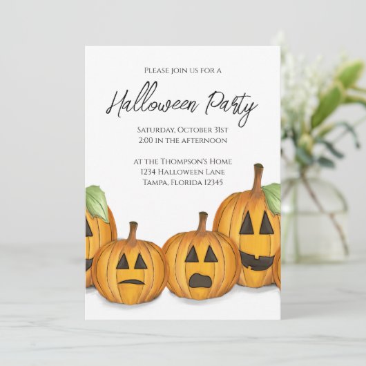ハロウィンシンプルの可愛いジャックオランタンパンプキンス 招待状 (スタンド正面)