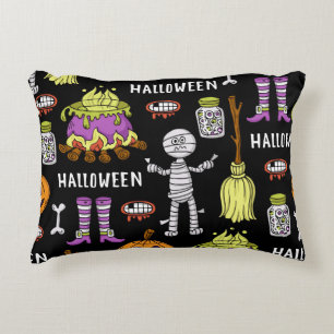 ハロウィンシンボル、ヴィンテージシームレステーマ アクセントクッション