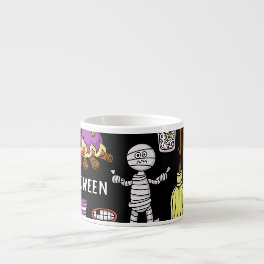 ハロウィンシンボル、ヴィンテージシームレステーマ エスプレッソカップ (正面)