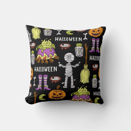 ハロウィンシンボル、ヴィンテージシームレステーマ クッション (正面)
