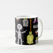 ハロウィンシンボル、ヴィンテージシームレステーマ コーヒーマグカップ (正面右)