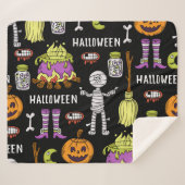 ハロウィンシンボル、ヴィンテージシームレステーマ シェルパブランケット (正面(横))