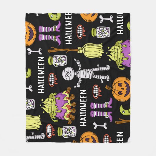 ハロウィンシンボル、ヴィンテージシームレステーマ フリースブランケット (正面)