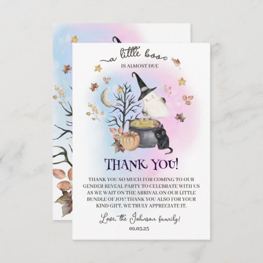 ハロウィンジェンダー少しブーはほとんど期限が来ている サンキューカード (正面/裏面)