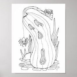 ハロウィンジャックオランタンスパイダーズ着色ページアート ポスター