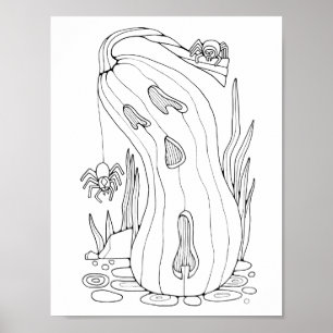 ハロウィンジャックオランタンスパイダーズ着色ページアート ポスター