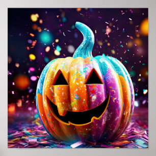 ハロウィンジャックオランタンネオンポップ・アートのアート ポスター