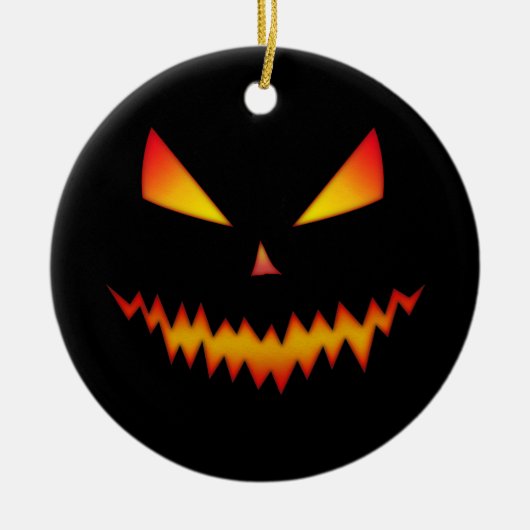 ハロウィンジャックオランタン顔クール怖い悪 セラミックオーナメント (正面)
