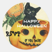 ハロウィンジャック・オランタンと黒猫 スクエアシール (正面)