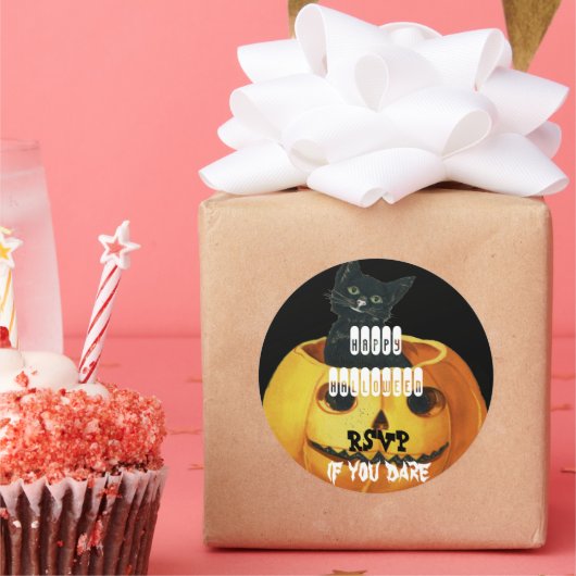 ハロウィンジャック・オランタンと黒猫 ラウンドシール (パーティー)