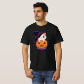 ハロウィンジャック・オランタンに魔女帽子をかぶった猫 Tシャツ (正面フル)