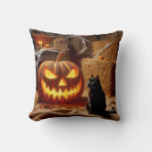 ハロウィンジャック・オ・ランタンと猫の納屋 クッション (正面)