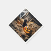 ハロウィンジャック・オ・ランタンと猫の納屋 スタンダードカクテルナプキン (角)