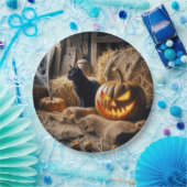 ハロウィンジャック・オ・ランタンと猫の納屋 ペーパープレート (パーティー)