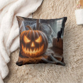 ハロウィンジャック・オ・ランタンと黒猫 クッション (ブランケット)