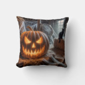 ハロウィンジャック・オ・ランタンと黒猫 クッション (正面)