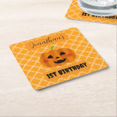 ハロウィンジャック・オ・ランタン誕生日パーティコースター スクエアペーパーコースター (アングル)