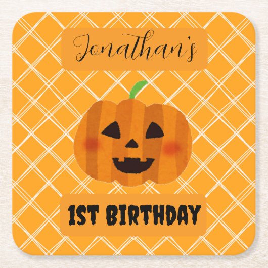 ハロウィンジャック・オ・ランタン誕生日パーティコースター スクエアペーパーコースター (正面)