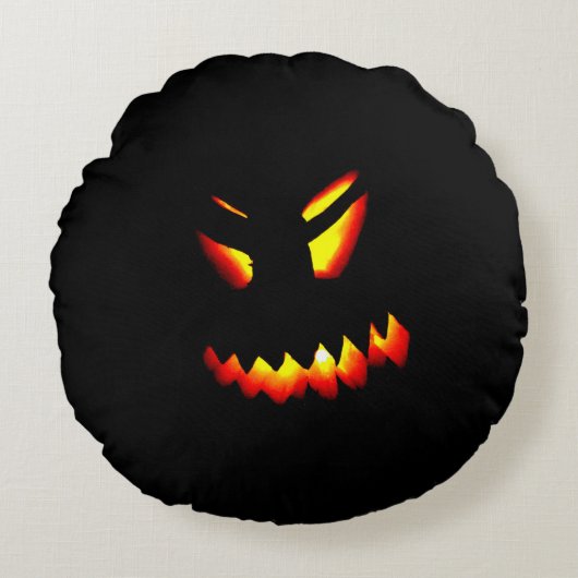 ハロウィンジャック – O – ランタン顔枕2面プリント ラウンドクッション (正面)