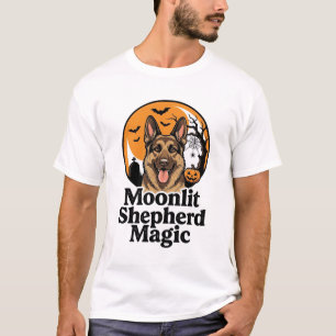 ハロウィンジャーマンシェパードおばけ月犬好きシャツ Tシャツ