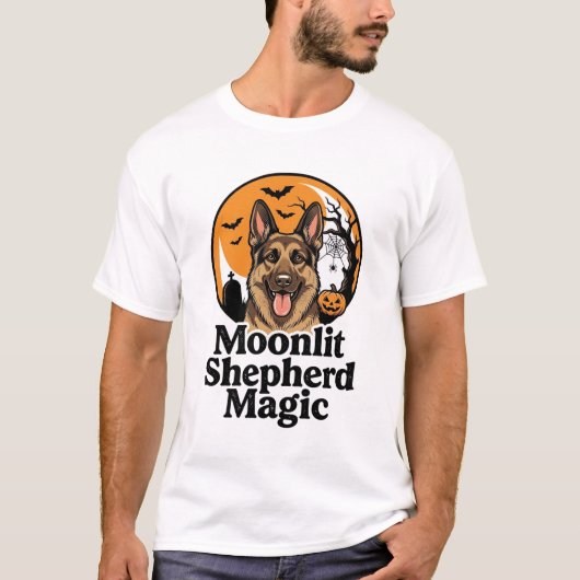 ハロウィンジャーマンシェパードおばけ月犬好きシャツ Tシャツ (正面)