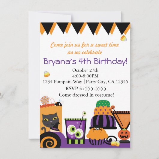 ハロウィンスイーツ&キャンディおもしろいパーティの招待状 招待状 (正面)