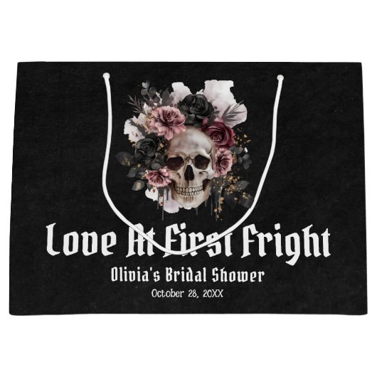 ハロウィンスカルラブアットファーストフライト ブライダルシャワー ラージペーパーバッグ (正面)