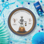 ハロウィンスケルトンのパーティーグループ ペーパープレート (パーティー)