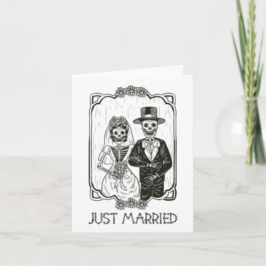 ハロウィンスケルトン新郎新婦たった今結婚しましたF カード (正面)