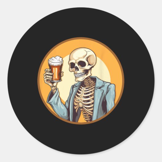 ハロウィンスケルトン飲みビール ラウンドシール (正面)