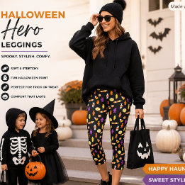 ハロウィンスタイルのキャンディパターンブラック カプリレギンス
