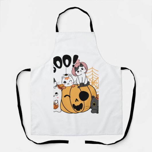 ハロウィンステッカーにおもしろいを貼った猫 エプロン (正面)