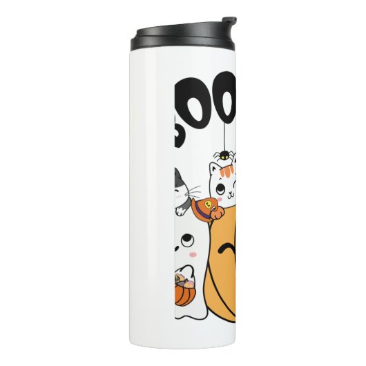 ハロウィンステッカーにおもしろいを貼った猫 タンブラー (回転左)