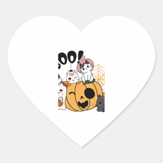 ハロウィンステッカーにおもしろいを貼った猫 ハートシール (正面)