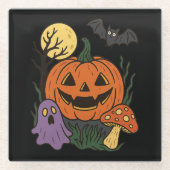 ハロウィンステッカー おばけ ガラスコースター (正面)