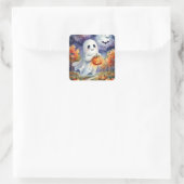 ハロウィンステッカー - かわいいおばけの水彩画 スクエアシール (バッグ)