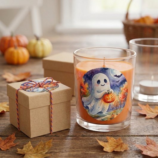 ハロウィンステッカー - かわいいおばけの水彩画 ラウンドシール