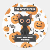 ハロウィンステッカー – かわいすぎて怖くない黒猫 ラウンドシール (正面)