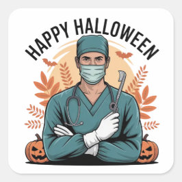 ハロウィンステッカー – 不気味、おもしろい、フェスティバルデザイン スクエアシール