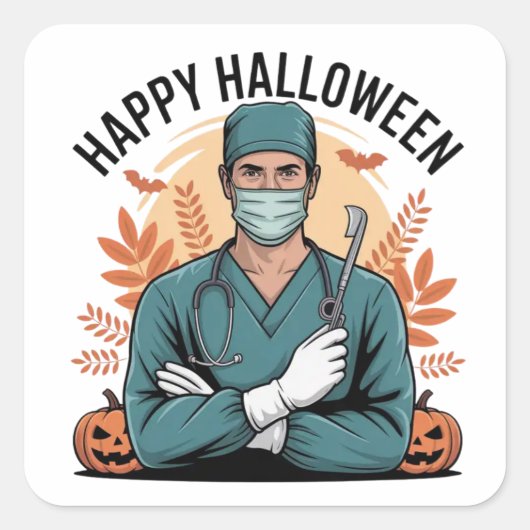 ハロウィンステッカー – 不気味、おもしろい、フェスティバルデザイン スクエアシール (正面)