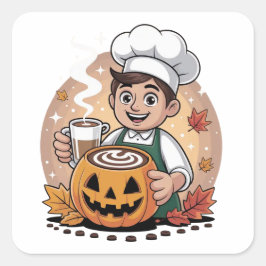 ハロウィンステッカー – 不気味、おもしろい、フェスティバルデザイン スクエアシール