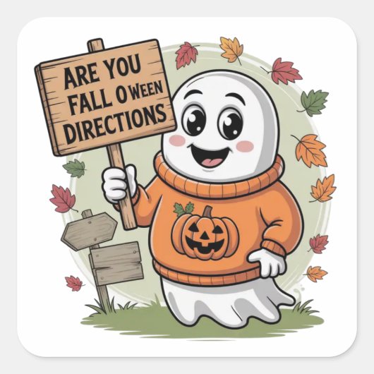 ハロウィンステッカー – 不気味、おもしろい、フェスティバルデザイン スクエアシール (正面)