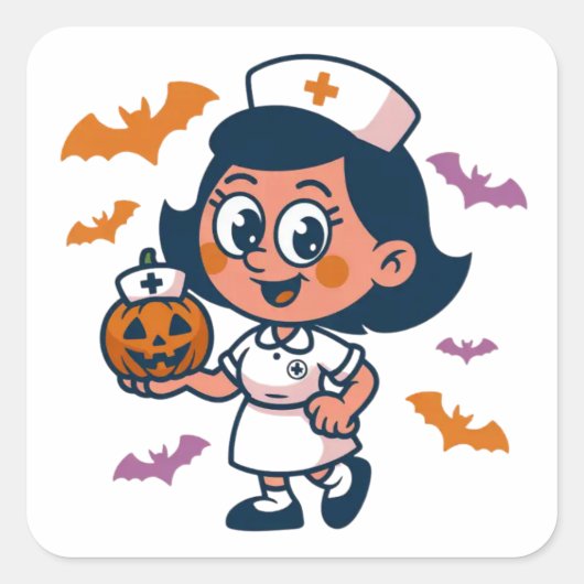 ハロウィンステッカー – 不気味、おもしろい、フェスティバルデザイン スクエアシール (正面)