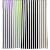 ハロウィンストライプの紫グリーンブラックオレンジ シャワーカーテン (正面)