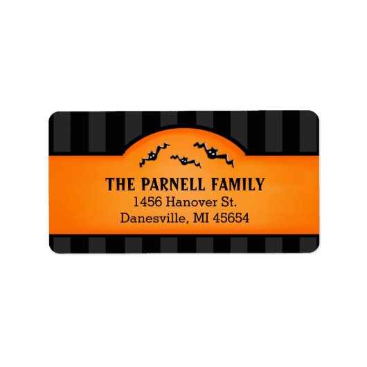 ハロウィンストライプブラックこうもり&オレンジ色ラベル ラベル (正面)