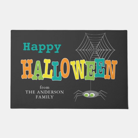 ハロウィンスパイダーとくもの巣カラフルハッピーハローウィン ドアマット (正面)
