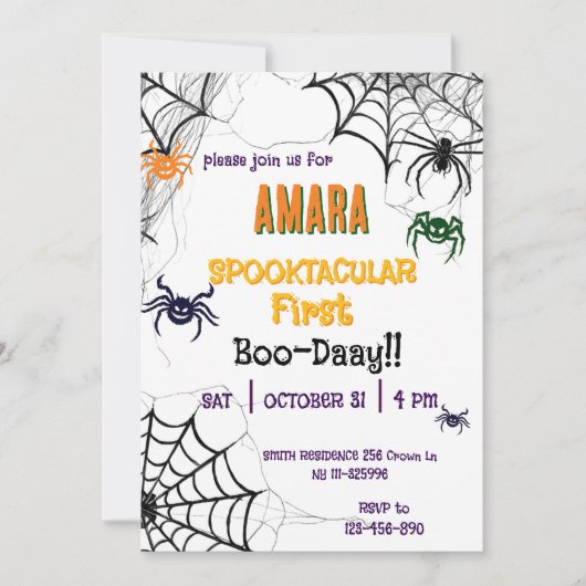 ハロウィンスパイダーの誕生日ハロウィン 招待状 (正面)