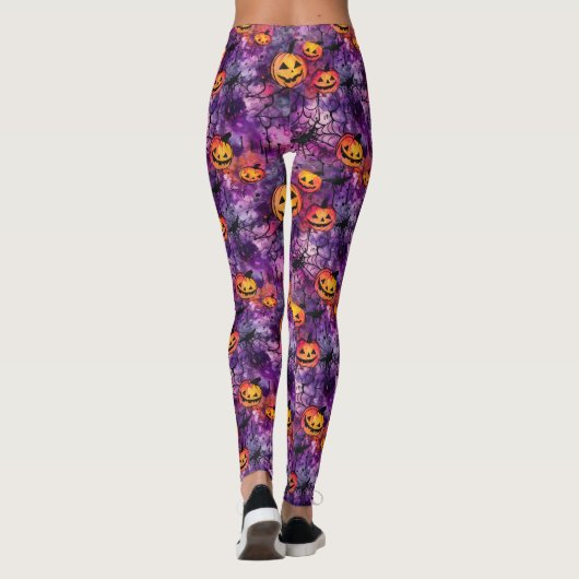 ハロウィンスパイダーウェブとハロウィーンのカボチャのちょうちん レギンス (裏面)