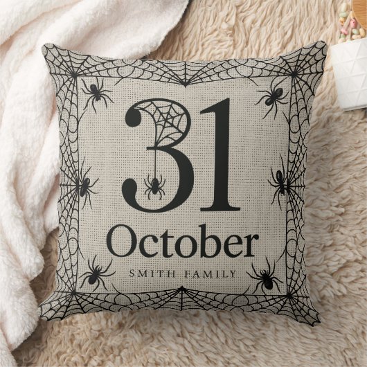 ハロウィンスパイダーウェブパーソナライズされた10月31日 クッション (ブランケット)